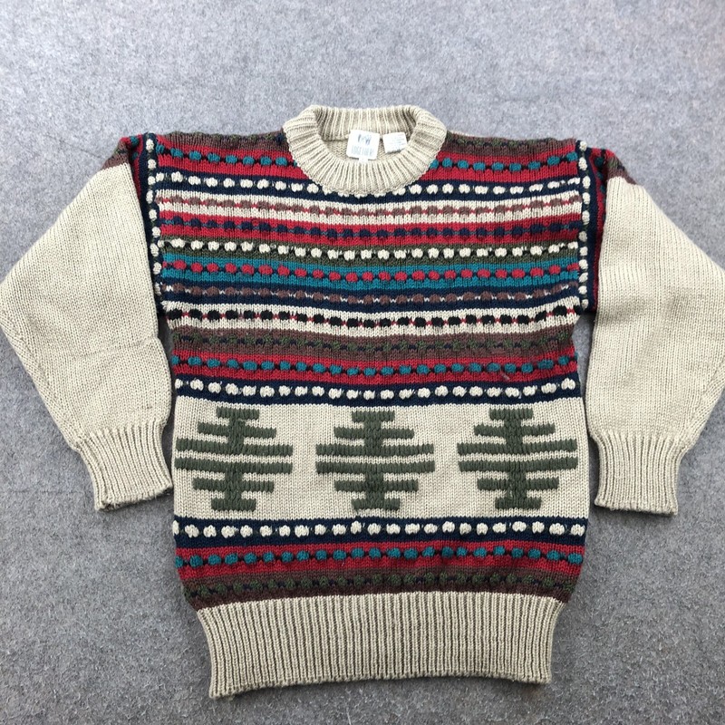 Together! Sweater Women Large Beige Red Blue Green Knit Pullover