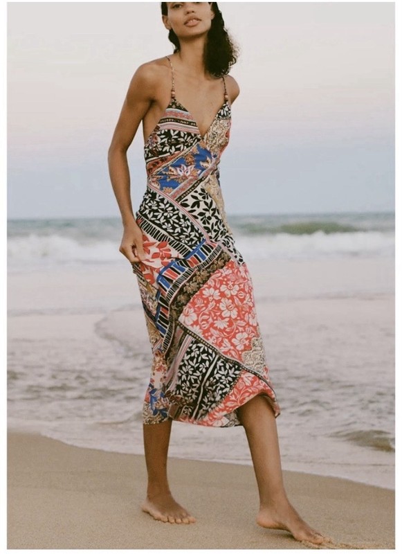 Zara Multicolor Floral Beaded Strappy V-Neck Midi Slip Dress Sz XS, Boho. Tribal gallery