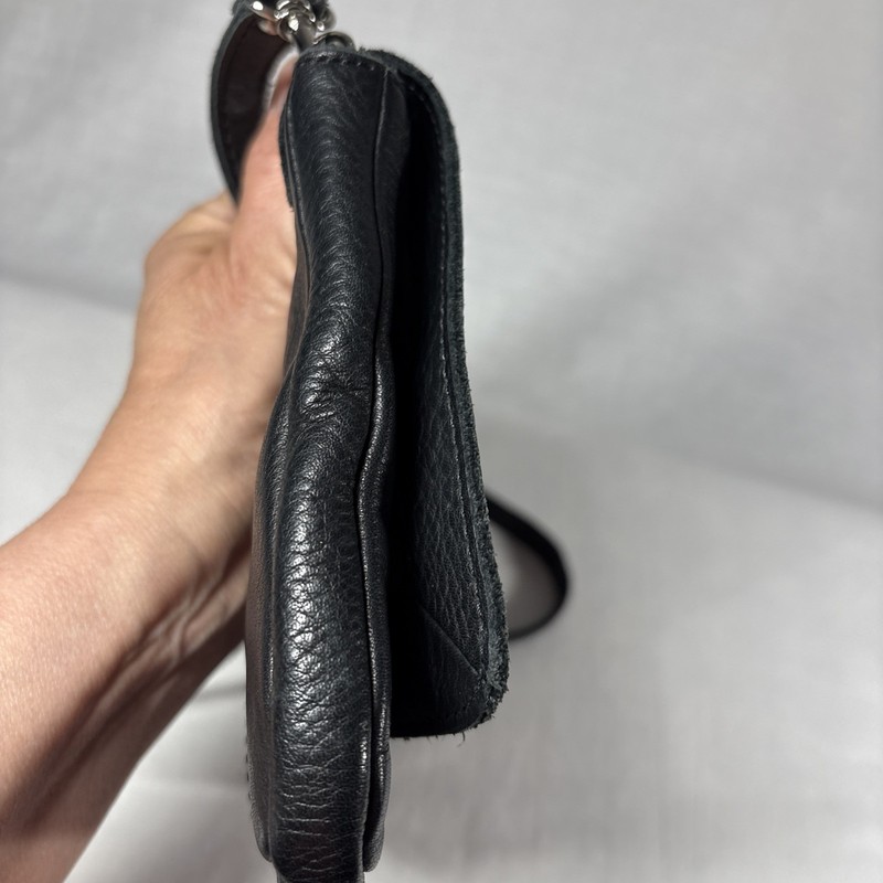 LINEA PELLE Purse Black Pebbled Leather Shoulder Hand Bag Zip Flap Magnetic Snap gallery