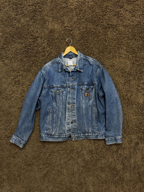Vintage Carhartt J12 DST Denim Trucker Jacket Mens XL Made in USA Union Made