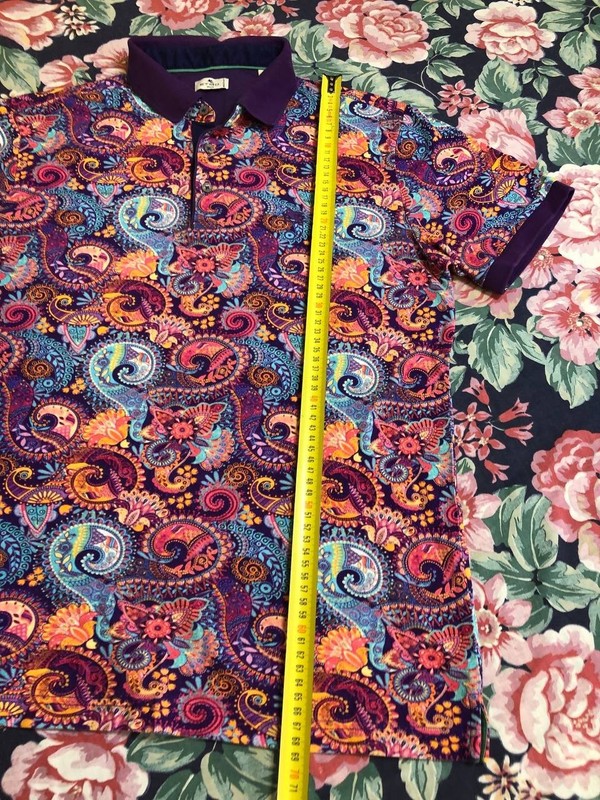 Etro Milano Base Colour with Purple & Turquoise Paisley Polo Shirt Size L gallery