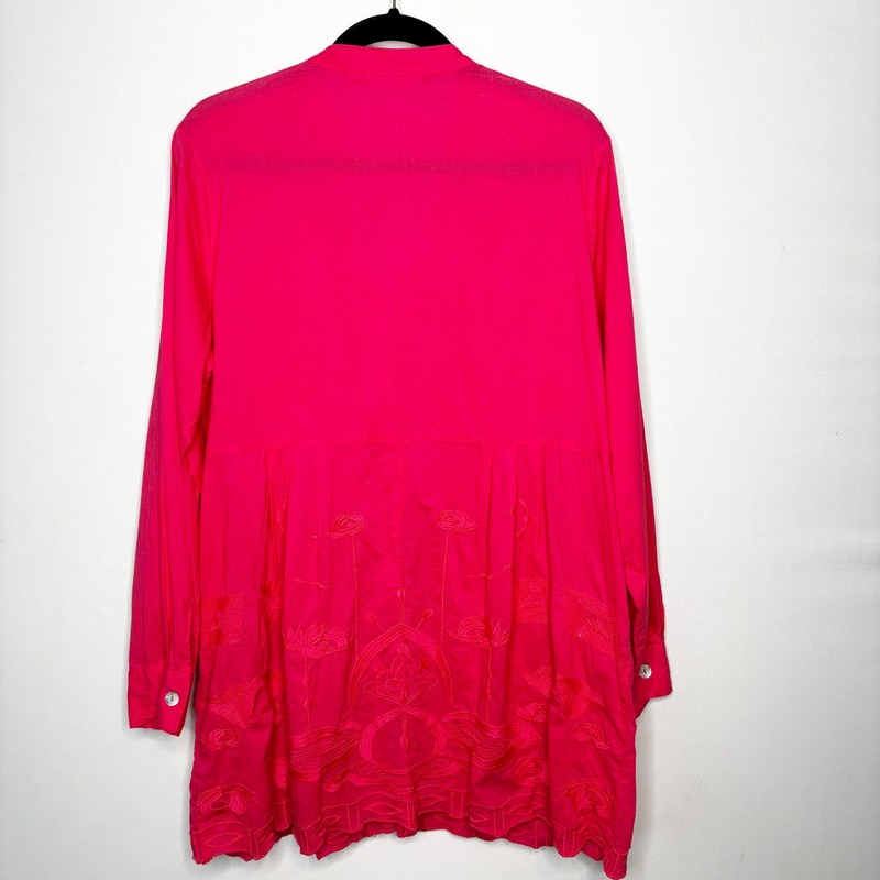 Soft Surroundings Hot Pink Embroidered Mixed Button Front Tunic Top Size XL gallery