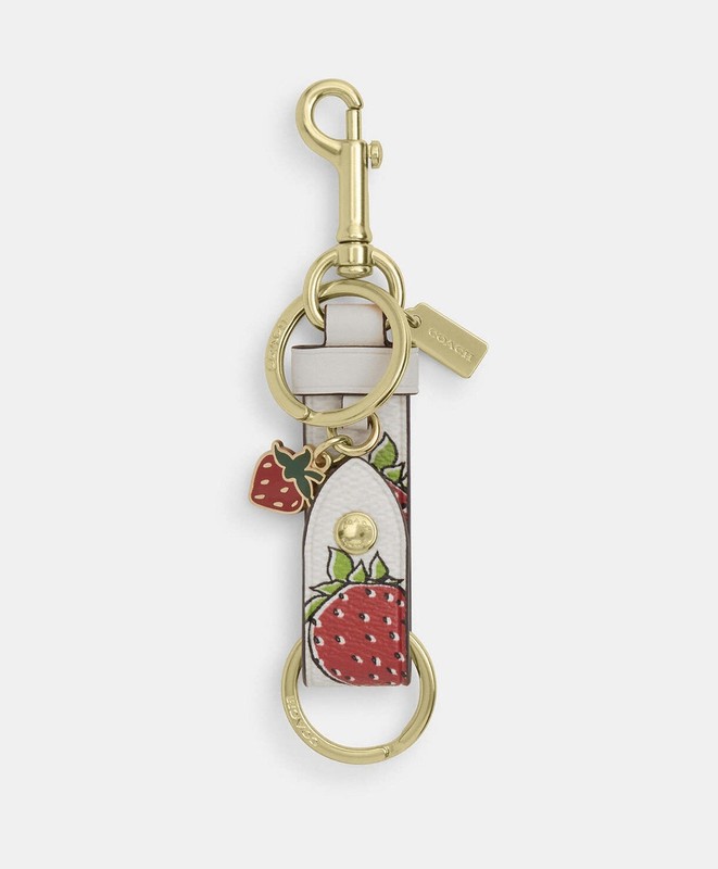 NWT Coach Trigger Snap Bag Charm With Strawberry Print Key Fob Chalk Multi CAO45