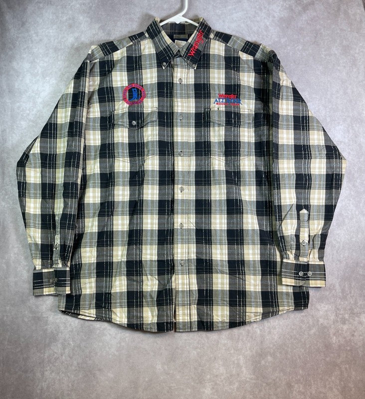 Wrangler All Star Rodeo Team Shirt Mens XL Plaid Button Down Long Sleeve Western
