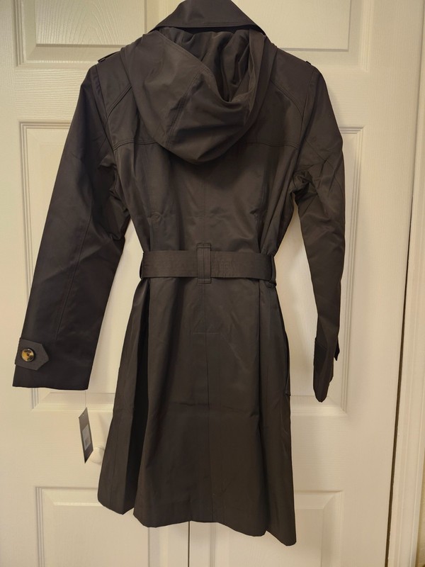 NWT London Fog Women's Size M Black Double Breasted Mid-Length Trench Coat gallery