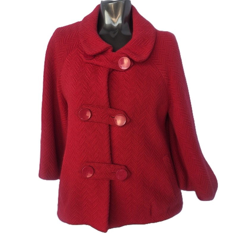 VTG Harold’s Red Wool Blend Jacket Women S Herringbone Textured Button Coat