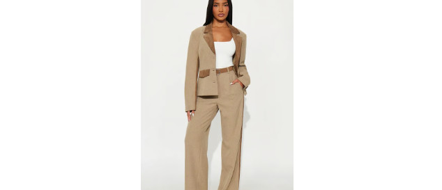 Bonnie Contrast Twill Rigid Blazer and Wide Leg Pant Set M (8-10) | gallery