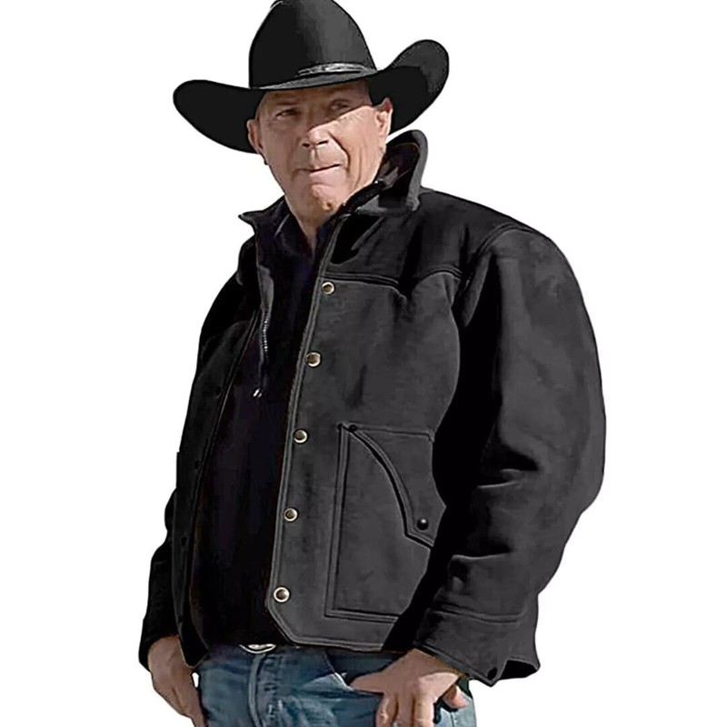 Men’s Yellowstone Kevin Costner John Dutton Cowboy Suede Leather Faux Fur Jacket