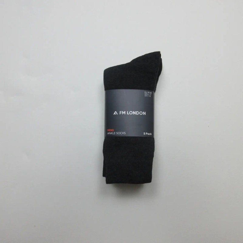FM London Mens 5 Pack Plain Socks Size EU 39-45 UK 6-11 US 7-12 Charcoal