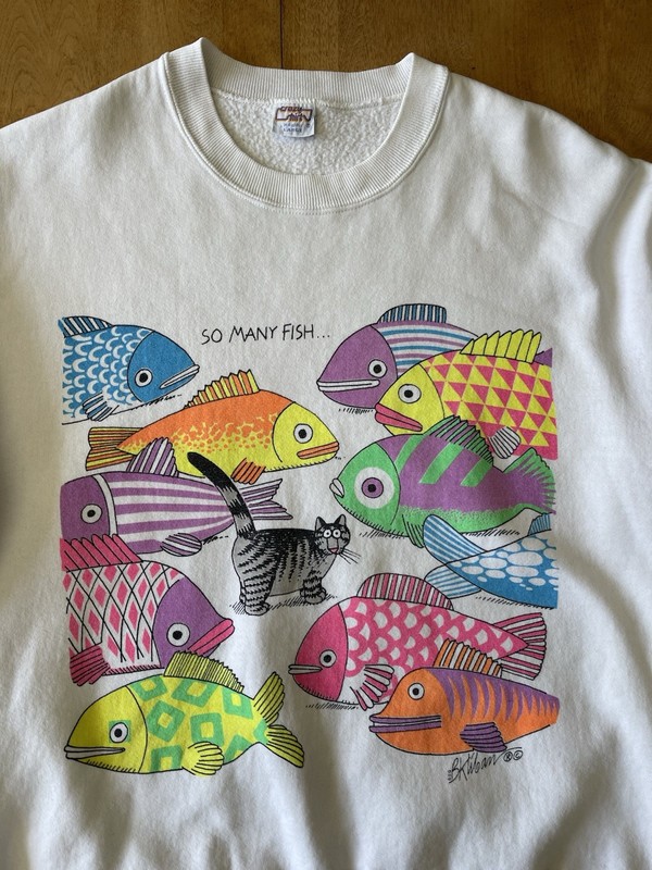 Vintage Crazy Shirt B Kliban Cat So Many Fish So Little Time Sweatshirt Size L gallery