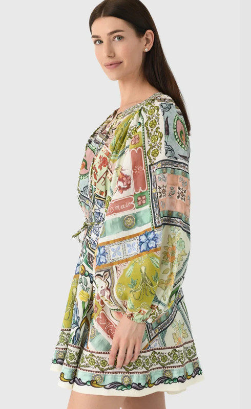 ALEMAIS Tommasina Mini Dress US 6 AU 10 NWT Patchwork Print Belted Ramie $490 🌿 gallery