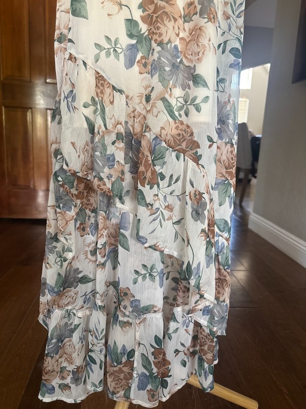 Hayden Los Angeles Ivory Floral Spaghetti Strap Tiered Ruffle Maxi Dress Women's gallery