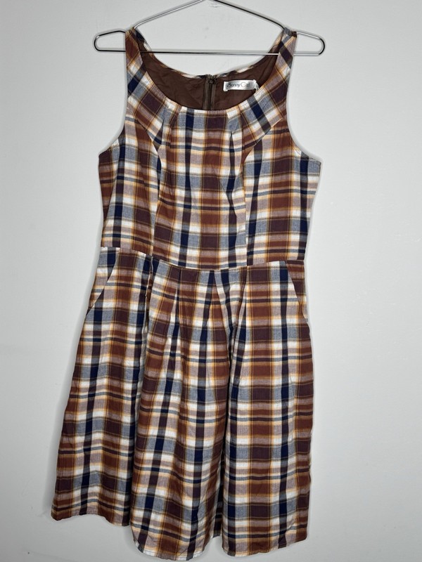 ModCloth Sunny Girl Size XL Sleeveless Brown Plaid Dress Academia Cotton New NWT