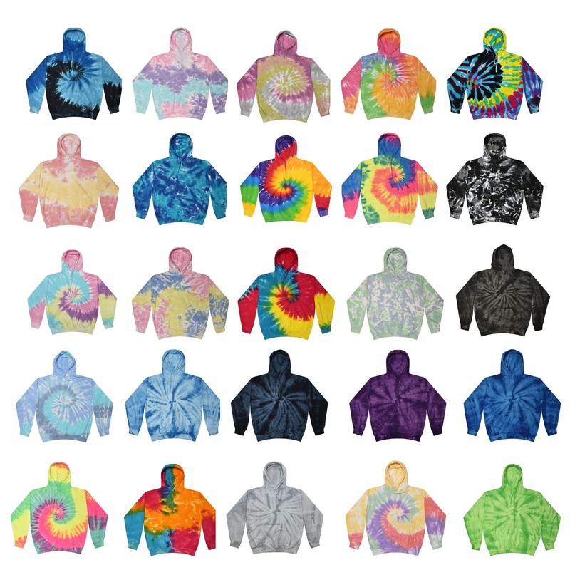 Tie Dye Multi-Color Hoodies, Adult & Kids 80% Cotton, L/S, Pockets No Zipper