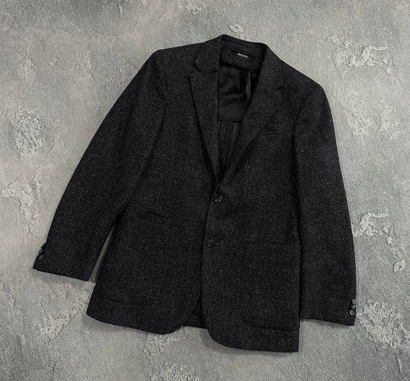 Ermenegildo Zegna Soft Drop 8 Black Textured Wool Blend Blazer Jacket Size 46R