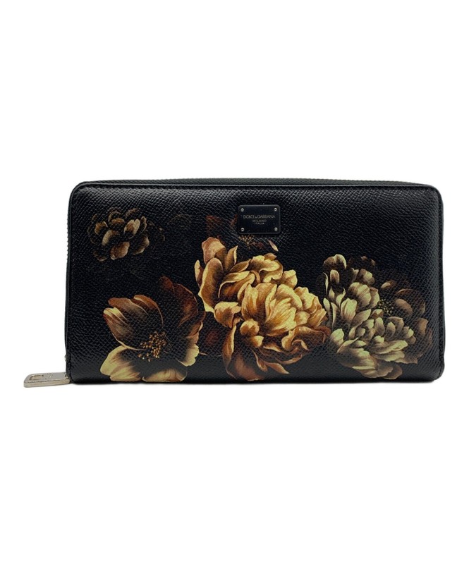 DOLCE GABBANA Womens Black Floral Zip Long Wallet Italy Auth