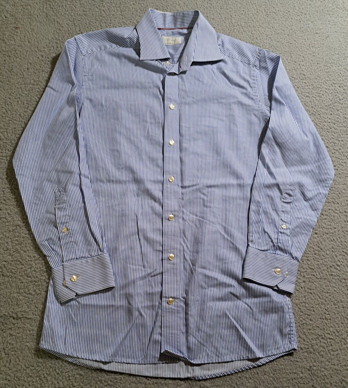 Eton Men` s Light Blue Striped Long Sleeve Contemporary Fit Shirt / Size 39 15.5