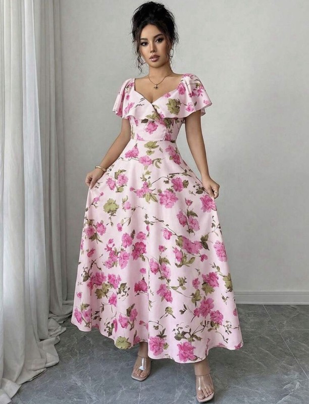 Brand New Floaty Ruffle Ditsy Flower Dusty Pink Maxi Dress Wedding Summer 16 gallery
