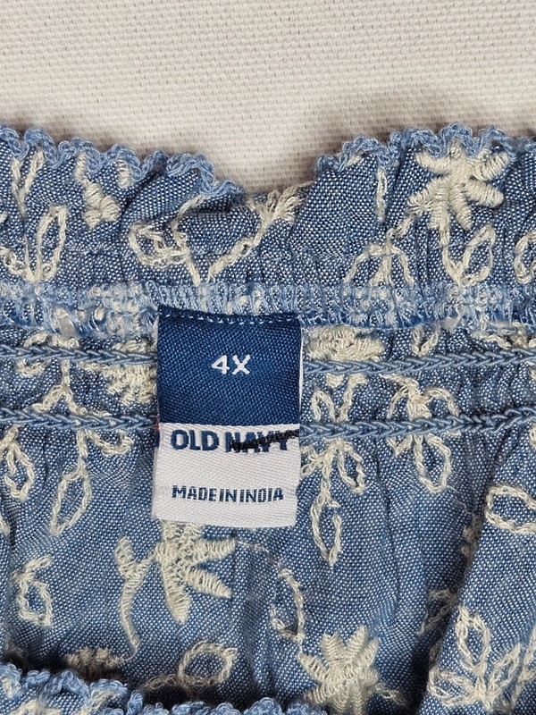 Old Navy Women's Plus Blouse Top Blue Floral Embroidered Smocked Square Neck 4X gallery