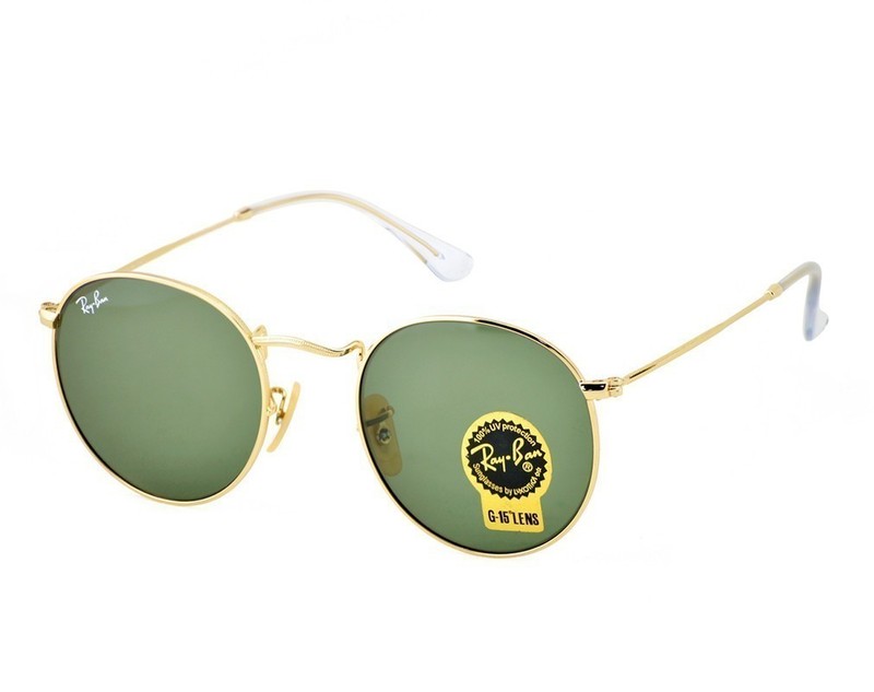 Ray-Ban Sunglasses RB3447 Round Metal Gold Frame Green Classic Lens 50mm Unisex gallery