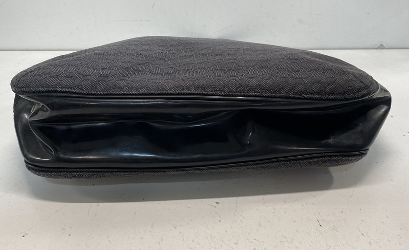 Coach Black Signature Canvas Patent Leather Taylor Tote Bag Large Silver Tone gallery