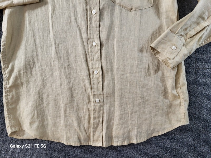 GAP Boyfriend Shirt 100% Linen Women S Biege Long Sleeve Button Up Casual Classy gallery