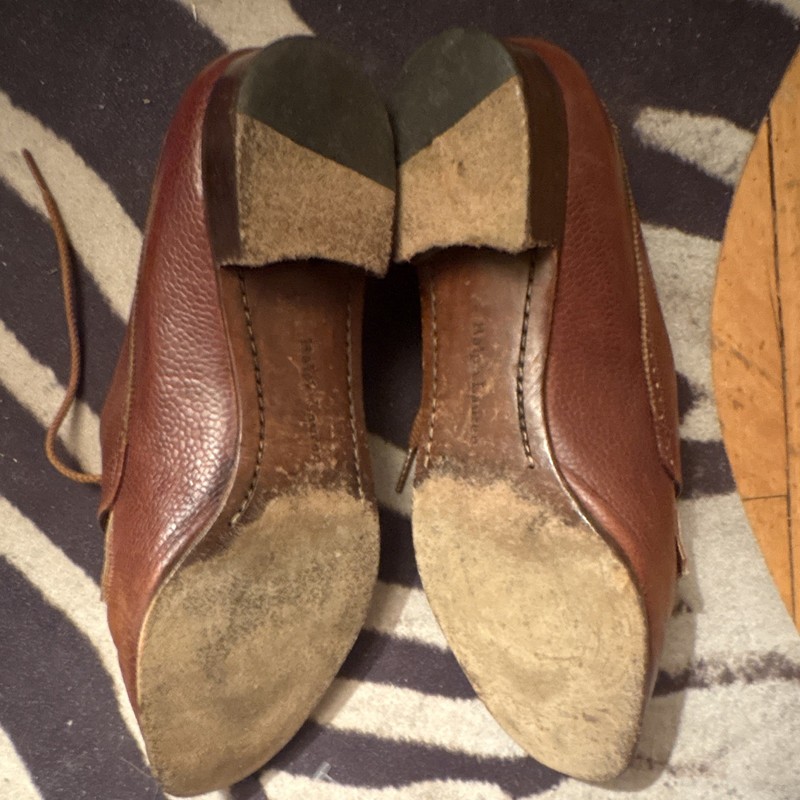 Ralph Lauren Brown Leather Lace-Up Fringe Oxford Pointed Toe Block Heel gallery