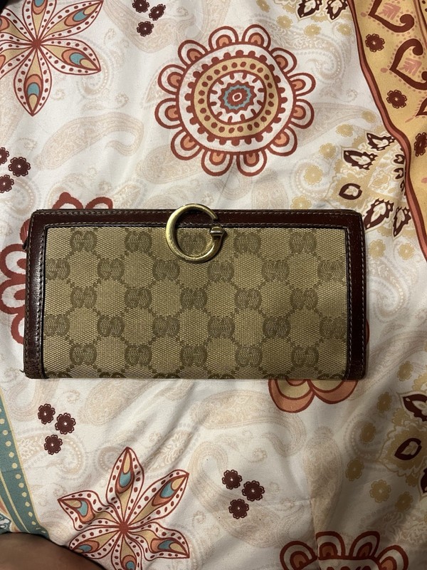 Gucci GG Canvas Continental Wallet Long Flap With Gold Tone G Clasp