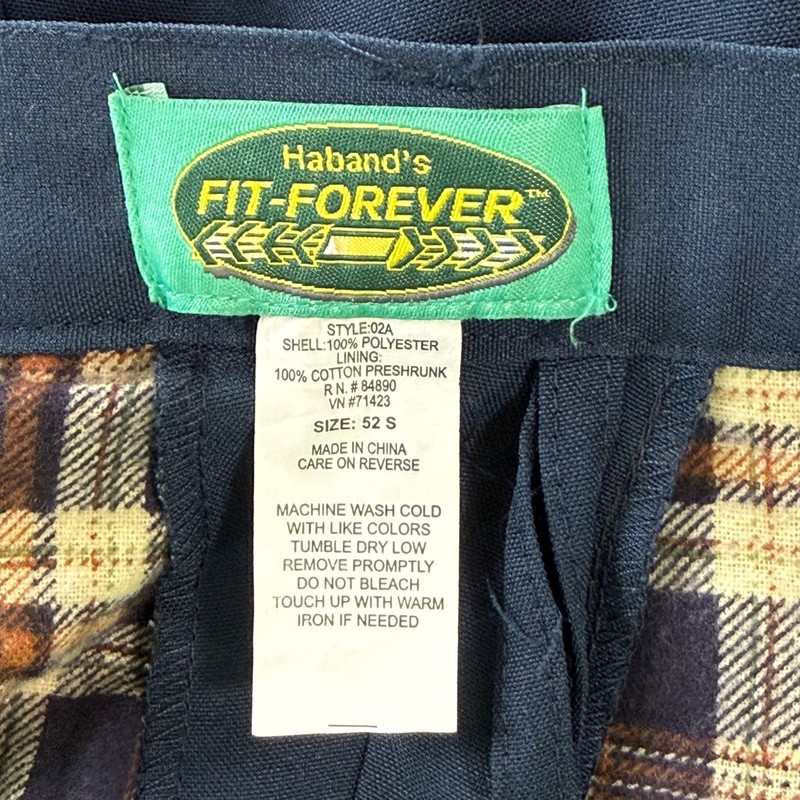 Haband Fit-Forever Mens Navy Blue Plaid Flannel Lined Pleated Pants 52S 52x27.5 gallery