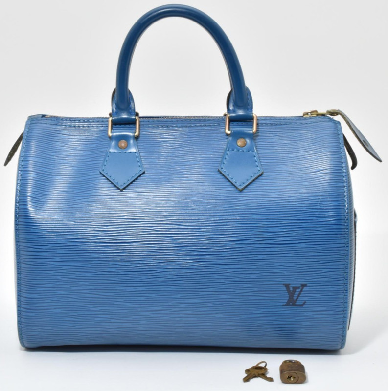 Auth LOUIS VUITTON Epi Speedy 25 Toledo Blue Leather Hand Bag M43015