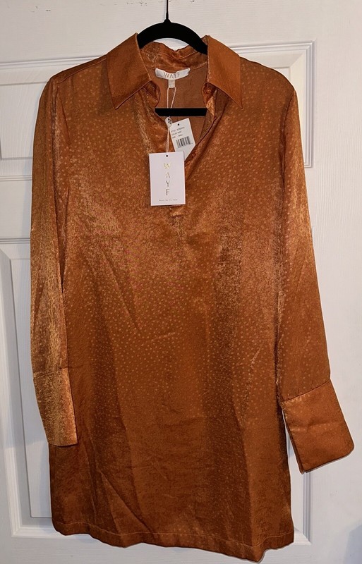 NWT WAYF Long Sleeve Collared Mini Dress In Rust In Large MSRP $150 gallery
