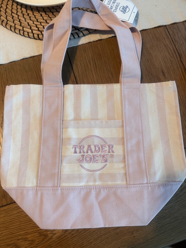 trader joes striped mini tote pink