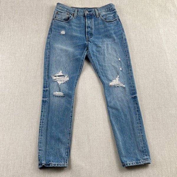 Levis 501 Slim Jeans Womens 29″ x 29″ Grunge Distressed City Hipster Blue Punk