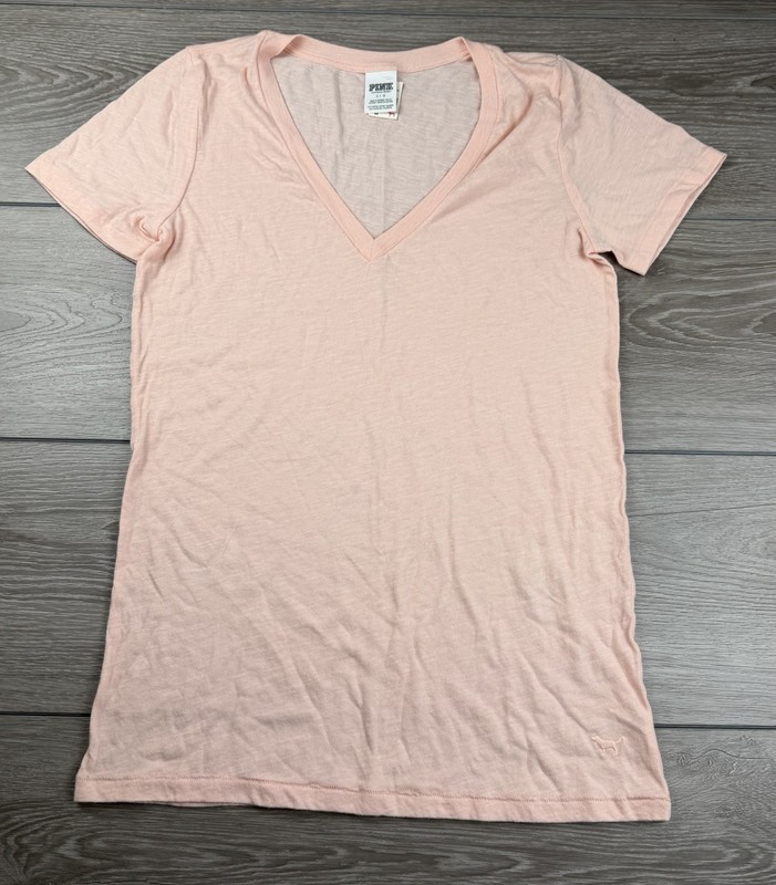 Victorias Secret Pink Women’s Short Sleeve V Neck T Shirt Peach Large New gallery