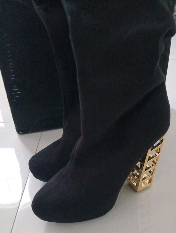 New OVERKNEE BOOTS w Gold Heel SCENE TYANNA SUEDE LOOK Platform Sz US6/EUR 36.5 gallery