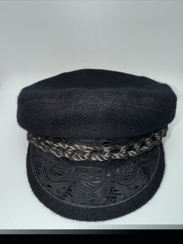 Vintage Greek Fisherman Hat Cap Men’s Black Wool Sailor Braided Rope 54-6 3/4
