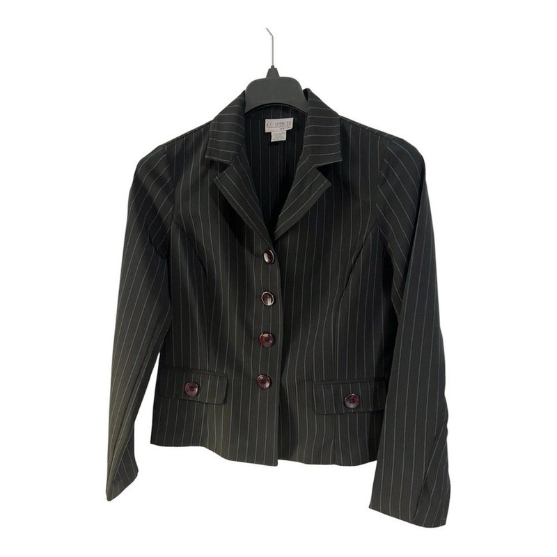 KC Spencer Sophisticated Black Pinstripe Women’s Blazer, Size 14, Pre-owned