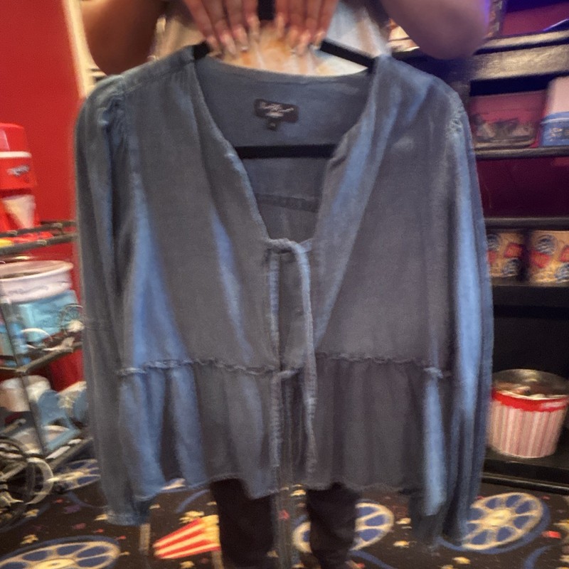 Velvet Heart Women's Blue Solid V-Neck Ruffle Tie-Front Peasant Blouse L gallery