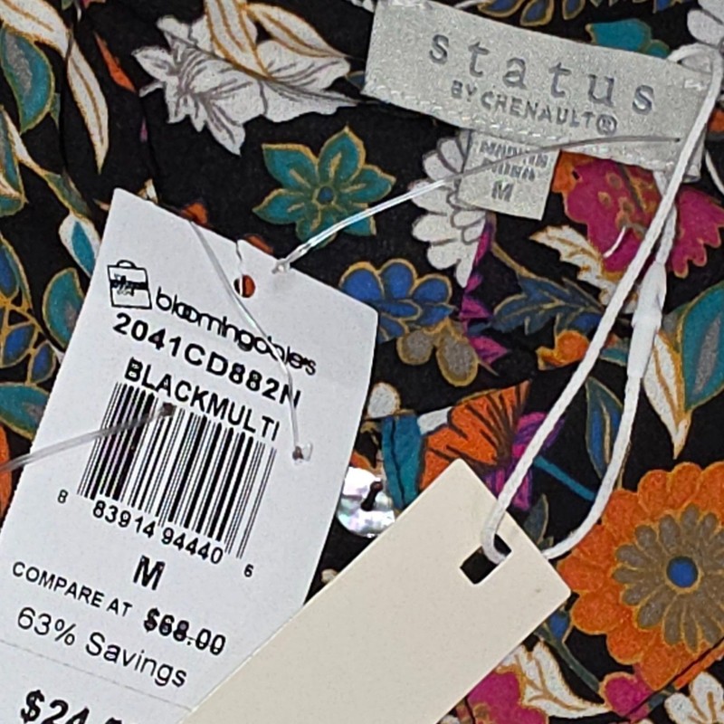 Status by Chenault M Black Multi Floral Button up Blouse Relaxed Fit MSRP $68 gallery