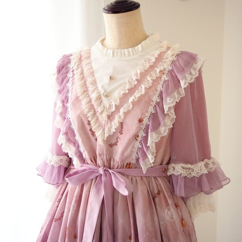 RARE Angel's Heart Celestial Lolita OP Dress Purple Galaxy Star Tea Party Kawaii gallery