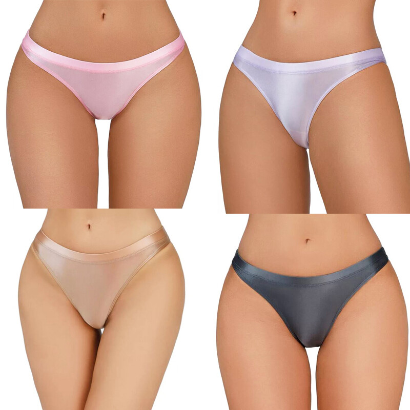 4PCS/LOT Sexy Women Silky Satin Panties Underwear Low Waist Thong Brief Lingerie