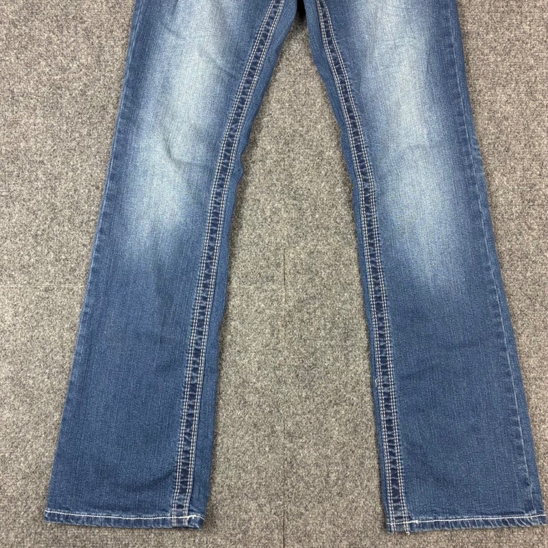Twentyone Black Rue21 Womens 7/8R Distressed Bootcut Jeans Blue Thick Stitch Y2K gallery