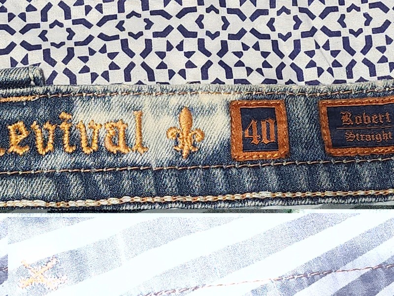 Revival Men’s Light Wash Blue Straight Jeans Embroidered Logo Back Pockets gallery