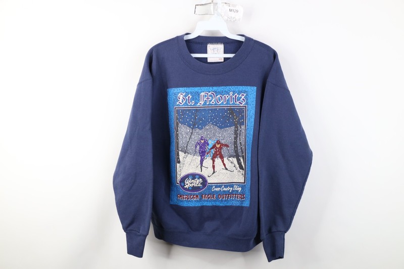 Vtg 90s American Eagle Outfitters Womens Large St Moritz Skiing Sweatshirt USA