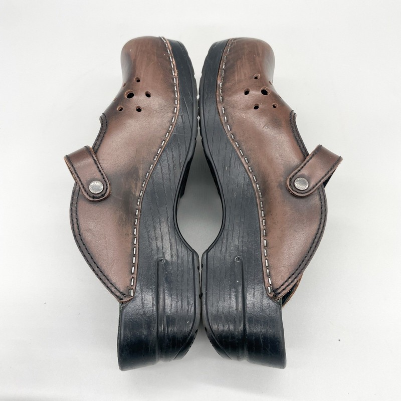 Dansko Womens 38 7.5 Merrie Mary Jane Clogs Brown Perforated Buckle Mules Shoes gallery