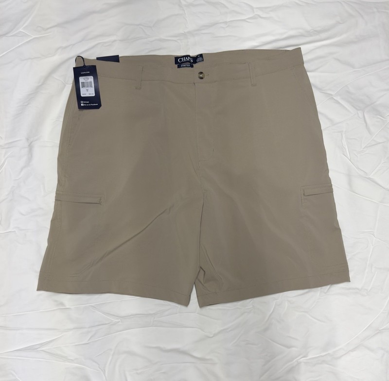 Chaps Men’s Performance Stretch Beige Chino Shorts Flat Front Closure Pockets