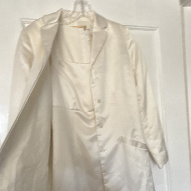 Nicole Miller Women's Ivory Silk Long Coat Button Front Pockets Lined Size 0 gallery