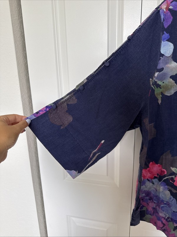 Soft Surroundings Linen Floral Blouse Navy Blue Sz 2x Tunic gallery