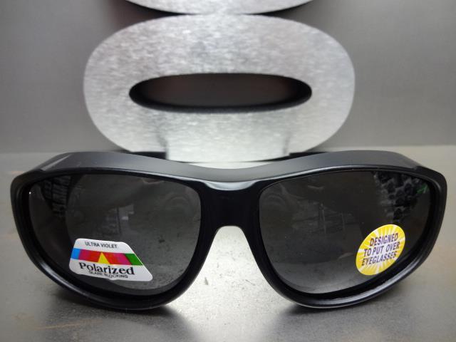 WRAP AROUND DRIVING POLARIZED SUN GLASSES Over RX Glass Fit Matte Black Frame gallery