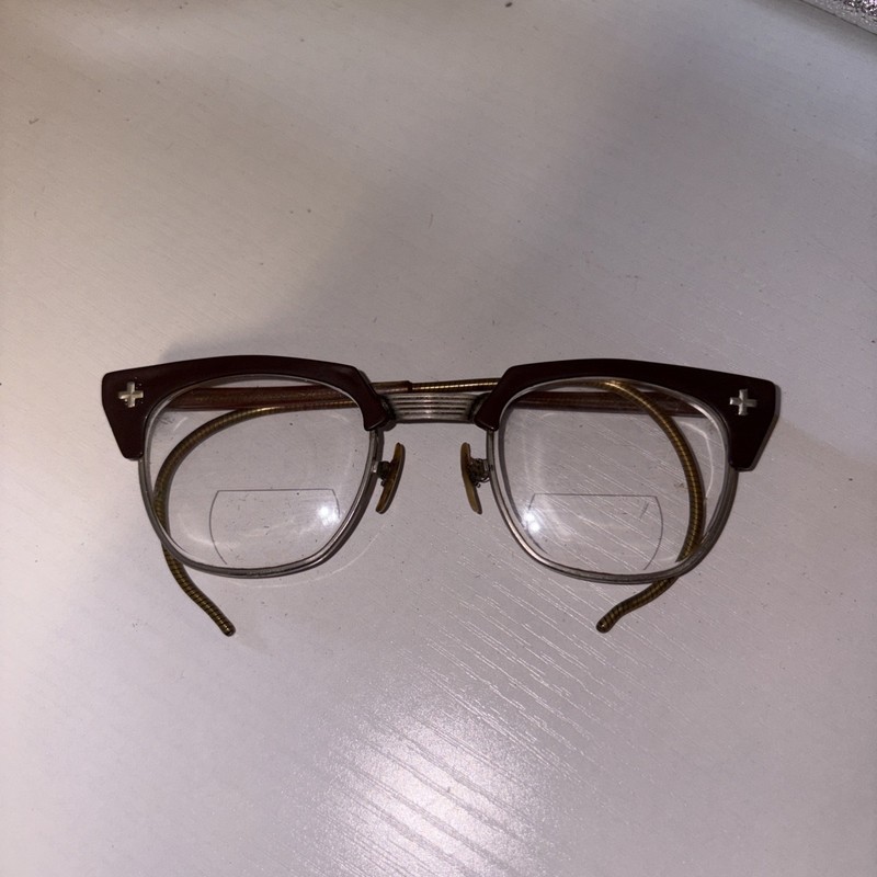 VTG Bausch & Lomb B&L Brown Browline Metal Horned 6 1/4 46/24 mm USA